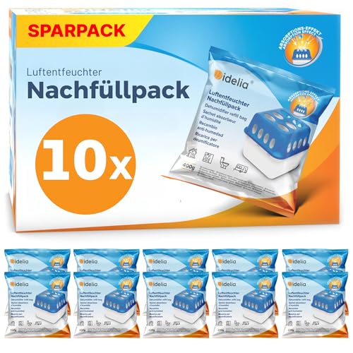 Idelia® 10x Luftentfeuchter Granulat 400g (Sparvorteils 10er Set Luftentfeuchter Nachfüllpack's) I...