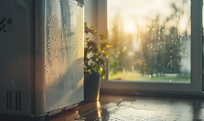 Beschlagene Fenster im Raum – ein elektrischer Luftentfeuchter schafft Abhilfe