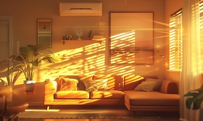 wohnzimmer mit hygrometer und stoßlüftung sonnendurchflutet 2